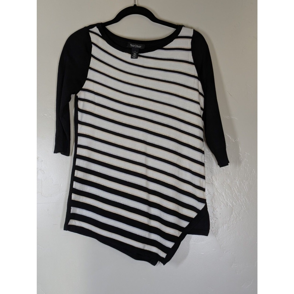 White House Black Market Sweater Women Small Black White Striped Asymmetric Hem